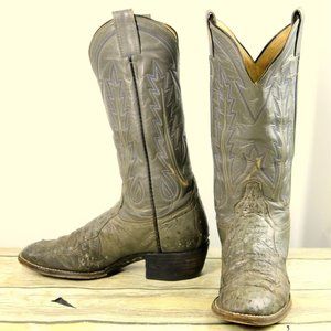 Laramie Cowboy Boots Gray Ostrich Leather Mens 7.5